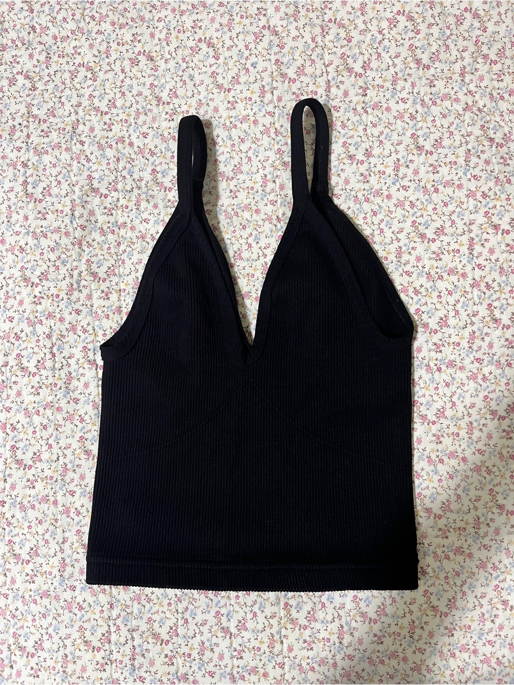 Free People Movement Black Ribbed V-Neck Cami Tank Top. XS